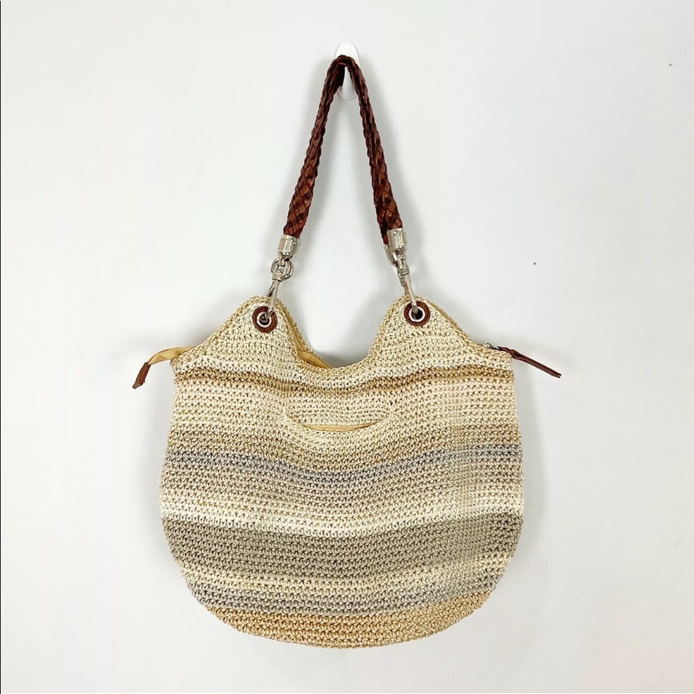 The Sak Neutral Striped Crochet Shoulder Bag Purse